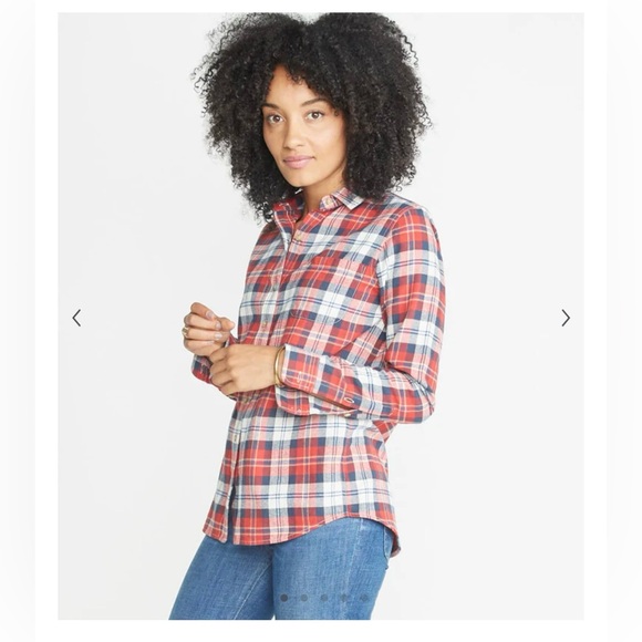 Marine Layer Skylar red plaid flannel button down shirt size large - Picture 1 of 11